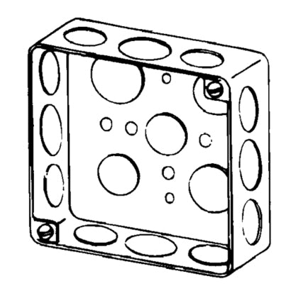 4S-SPL-DR 4" Square Box, Drawn, 1-1/2" Depth, 1/2 and 3/4" Knockouts, Steel