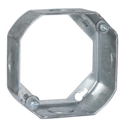 128 4" Octagon Box Extension Ring, 1-1/2" Deep, 1/2" KOs, Steel