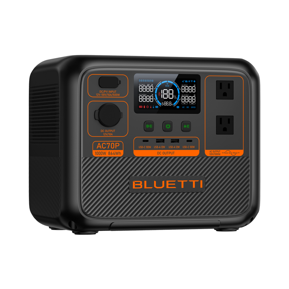 Bluetti P-AC70P-US-GY-BL-010 1000W Portable Power Station 864Wh