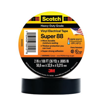 88-SUPER-2X36YD Professional Electrical Tape, Black, 2" x 36 Yd, 8.5 mil