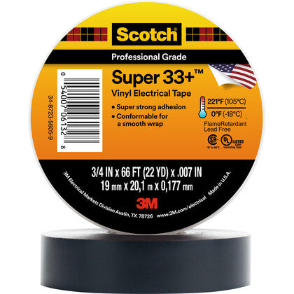 33+SUPER-1-1/2X36YD Electrical Tape, Vinyl, Color Coded, 1-1/2" x 36 Yards, Black