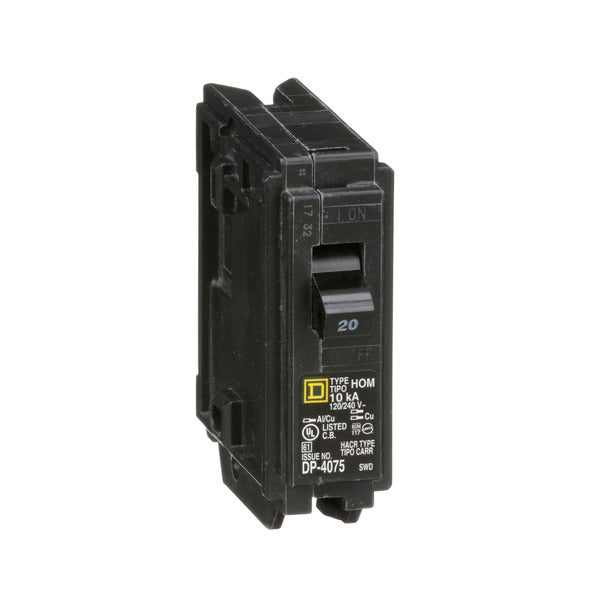 Circuit Breaker; Residential; 1 Pole; 20 A; 120/240 VAC; Thermal Magnetic, Miniature