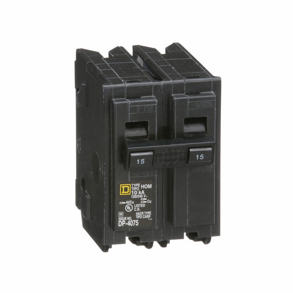 Circuit Breaker; Residential; 2 Pole; 15 A; 120 VAC; 10 kAIC at 120 VAC; Homeline