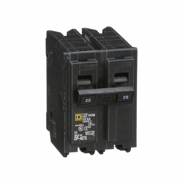 Circuit Breaker; Residential; 2 Pole; 25 A; 120 VAC; 10 kAIC at 120 VAC; Homeline
