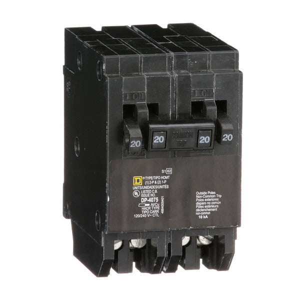 Circuit Breaker; Residential; 2 Pole; 20 A; 120 VAC; 10 kAIC at 120 VAC; Homeline