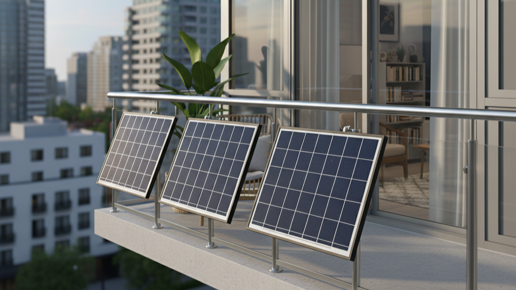 Solar panels on a balcony showing a plug-in solar system