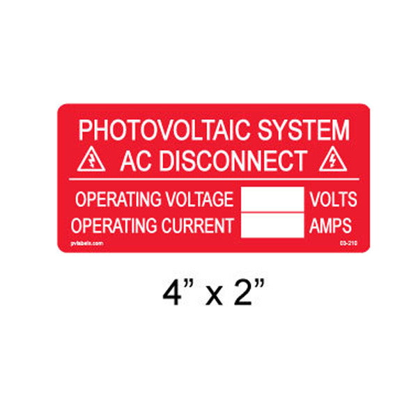 Solar Labels; AC Disconnect; 4 L x 2 W In.; Red; 3/16 In.