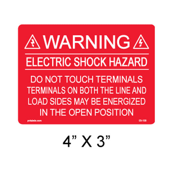 Solar Labels; Electric Shock Hazard Warning; 4 L x 3 W In.; Red; 3/16 In.