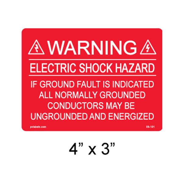 Solar Labels; Electric Shock Hazard Warning; 4 L x 3 W In.; Red; 1/8 In.