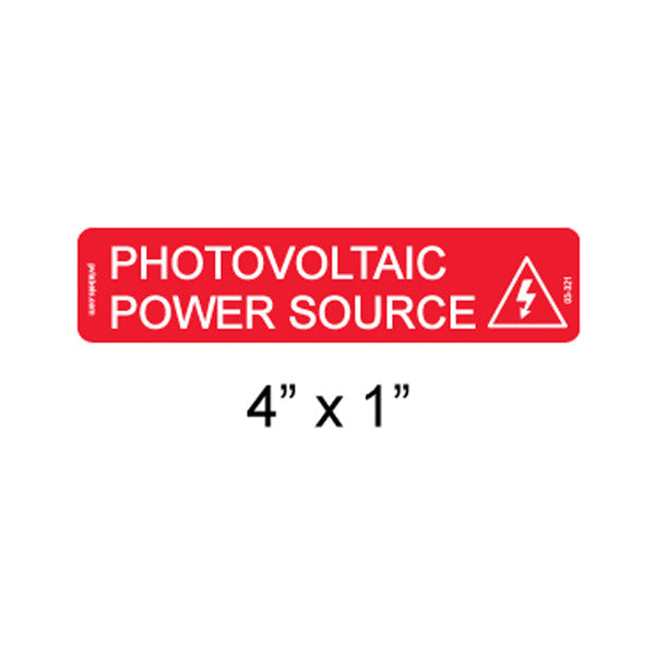 Solar Labels; Power Source; 4 L x 1 W In.; Red; 1/4 In.
