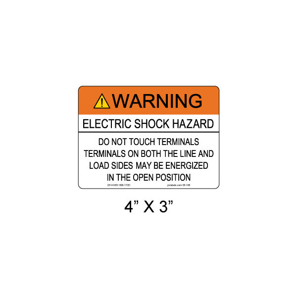Solar Labels; Electric Shock Hazard Warning; 4 L x 3 W In.; Orange; 3/