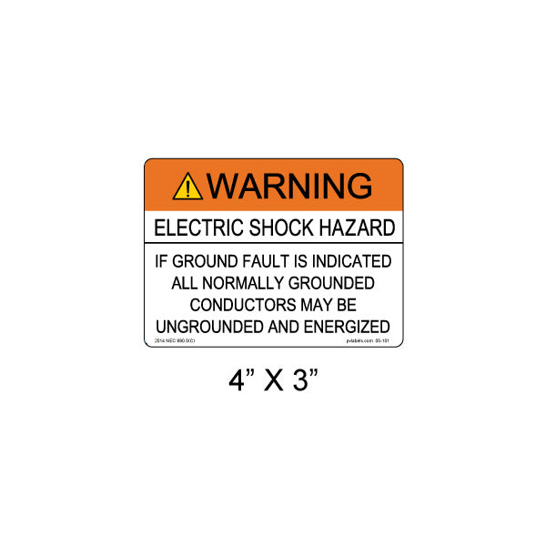 Solar Labels; Electric Shock Hazard Warning; 4 L x 3 W In.; Orange; 3/
