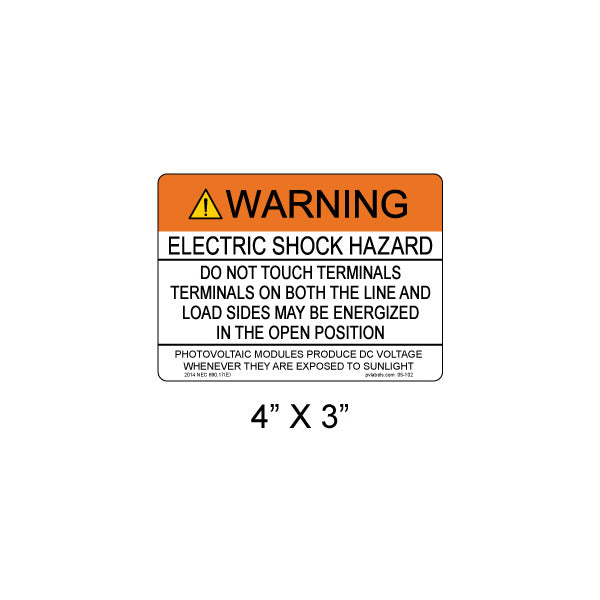 Solar Labels; Electric Shock Hazard Warning; 4 L x 3 W In.; Orange; 3/