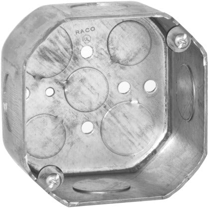 166 4" Octagon Box, 2-1/8" Deep, 1/2" & 3/4" KOs, Drawn, Steel