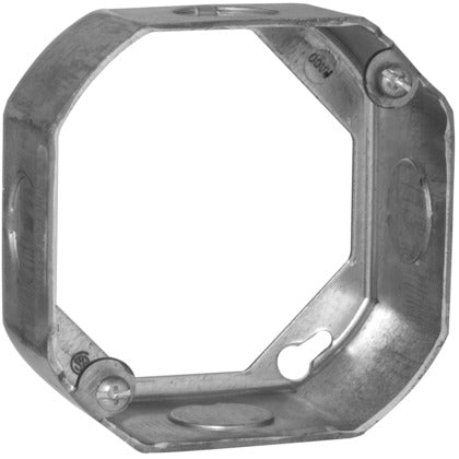 128 4" Octagon Box Extension Ring, 1-1/2" Deep, 1/2" KOs, Steel