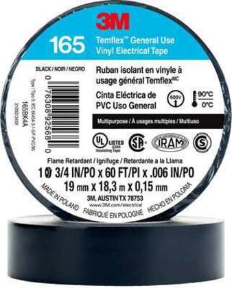 165BK4A General Use Vinyl Electrical Tape, Multi-Purpose, Black, 3/4" x 60'