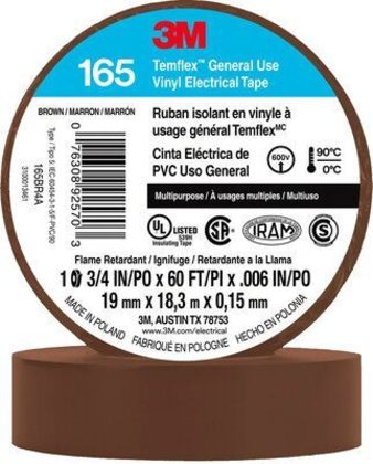 165BR4A General Use Vinyl Electrical Tape, Multi-Purpose, Brown, 3/4" x 60'