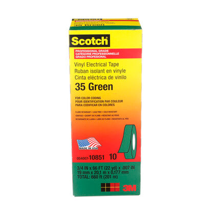 35-GREEN-3/4X66FT Color Coding Electrical Tape, Vinyl, Green, 3/4" x 66'