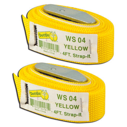 2WS04 Web Straps w/ Buckle, 4', Nylon, Yellow, 2-Pack