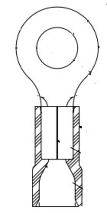 PV18-10R-CY Ring Terminal, Vinyl Insulated, Funnel Entry, 22 to 18 AWG