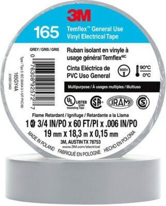 165GY4A General Use Vinyl Electrical Tape, Multi-Purpose, Gray, 3/4" x 60'