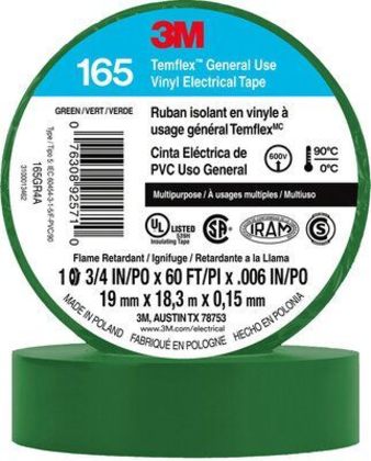 165GR4A General Use Vinyl Electrical Tape, Multi-Purpose, Green, 3/4" x 60'