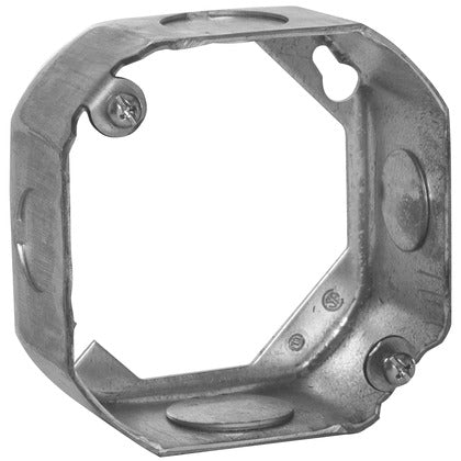 130 4" Octagon Box Extension Ring, 1-1/2" Deep, 1/2" & 3/4" KOs, Steel