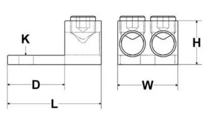 K2A36U2N Mechanical Lug, 2-Conductor, 2-Hole Mount, Aluminum, 2 AWG  - 600 MCM, Aluminum