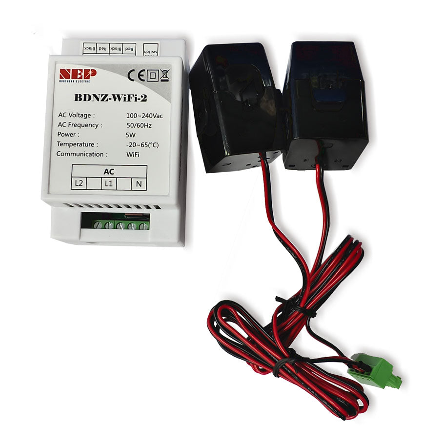 NEP BDNZ-WiFi smart meter and export power controller with CT clamps for Net Zero solar systems.