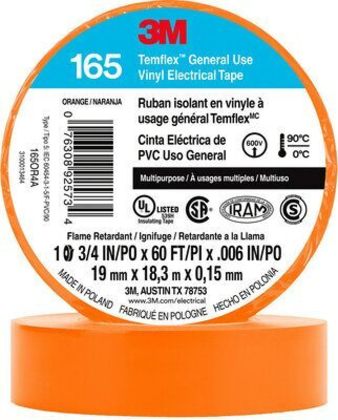 165OR4A General Use Vinyl Electrical Tape, Multi-Purpose, Orange, 3/4" x 60'
