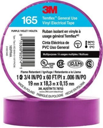 165PR4A General Use Vinyl Electrical Tape, Multi-Purpose, Purple, 3/4" x 60'