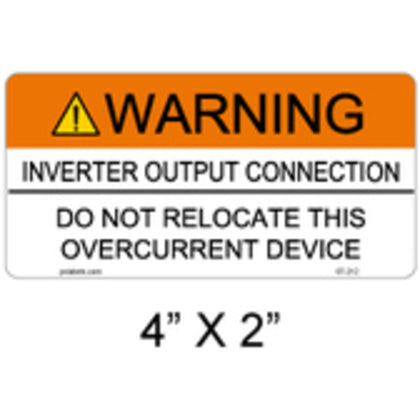 07-212 Vinyl Label, Warning Inverter Output Connection...