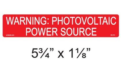 03-314 Vinyl Label, Warning Photovoltaic, Red/Wht