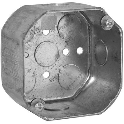165 4" Octagon Box, 2-1/8" Deep, 1/2" KOs, Drawn, Steel