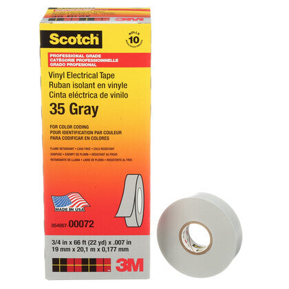 35-GRAY-3/4X66FT Color Coding Electrical Tape, Vinyl, Gray, 3/4" x 66'