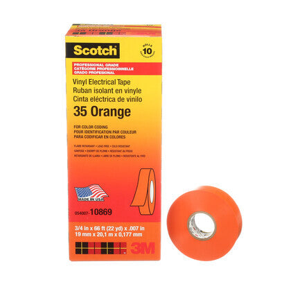 35-ORANGE-3/4X66FT Color Coding Electrical Tape, Vinyl, Orange, 3/4" x 66'