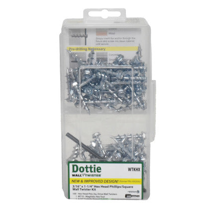 WTKHX Wall Twister Screw Anchor Kit, Hex Head Phillips/Square, 3/16 x 1-1/4''